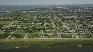 AX59_051 - 5K aerial stock footage of neighborhoods of the Lower Ninth Ward, New Orleans, Louisiana