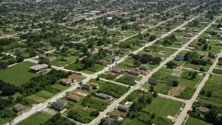 AX59_052E - 5K aerial stock footage fly over homes in Lower Ninth Ward, New Orleans, Louisiana