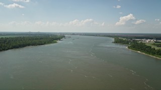AX60_023 - 5K aerial stock footage of a view of the Mississippi River by Edgard, Louisiana