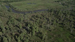 AX60_085 - 5K aerial stock footage of passing swamp and a river in St. Charles Parish, Louisiana