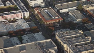 AX64_0063E - 5K aerial stock footage of office buildings, shops, and movie theater in Burbank, California