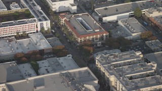 AX64_0064 - 5K aerial stock footage flyby office buildings and stores in Burbank, California