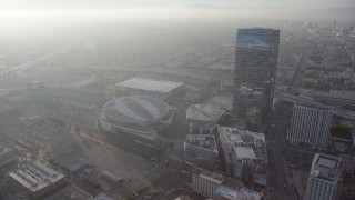 AX64_0090 - 5K stock footage aerial video of Staples Center, Nokia Theater, and Ritz-Carlton in Downtown Los Angeles, California