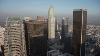 AX64_0094 - 5K aerial stock footage of US Bank Tower and Downtown Los Angeles skyscrapers, California
