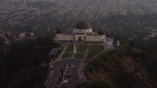 AX64_0171 - 5K aerial stock footage flyby the north side of Griffith Observatory, Los Angeles, California, twilight