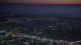AX64_0293 - 5K aerial stock footage of the Marina Del Rey harbor at night, California