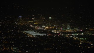 AX64_0422 - 5K aerial stock footage of the Glendale Galleria shopping mall at night, Glendale, Los Angeles, California