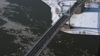 AX66_0054 - 4.8K aerial stock footage approach the Robert F Kennedy Bridge in winter, New York