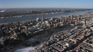 AX66_0060 - 4.8K aerial stock footage approach the campus of Columbia University in New York City