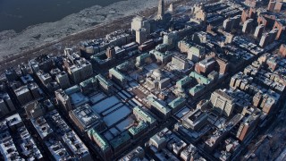 AX66_0063E - 4.8K aerial stock footage of Columbia University with snow, New York City