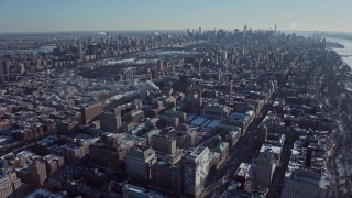 AX66_0082E - 4.8K aerial stock footage tilt from Columbia University to reveal Central Park and Midtown, New York City