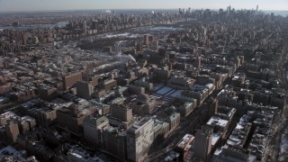 AX66_0083 - 4.8K aerial stock footage tilt from Columbia University to reveal Central Park and Midtown, New York City
