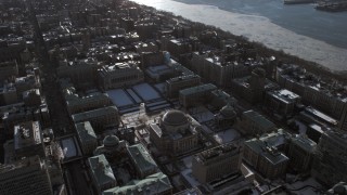 AX66_0086 - 4.8K aerial stock footage tilt from Columbia University to reveal Midtown Manhattan, New York City