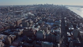 AX66_0088E - 4.8K aerial stock footage orbit Columbia University to reveal Upper West Side, Central Park and Midtown, New York City