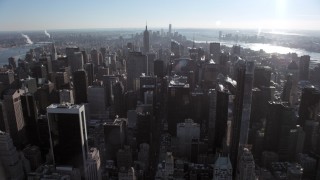 AX66_0108 - 4.8K aerial stock footage of flying over Midtown Manhattan skyscrapers, New York City