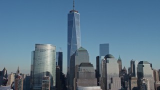 AX66_0122 - 4.8K aerial stock footage of Freedom Tower and skyscrapers, New York City