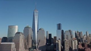 AX66_0123 - 4.8K aerial stock footage of One World Trade Center and skyscrapers, New York City