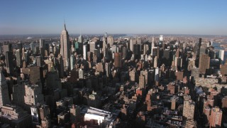 AX66_0182 - 4.8K stock footage aerial video of towering Midtown Manhattan skyscrapers, New York City