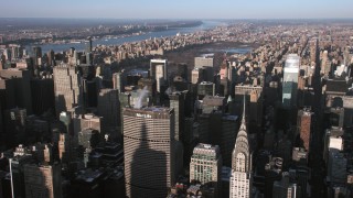 AX66_0185 - 4.8K stock footage aerial video fly over Midtown Manhattan toward Central Park, New York City