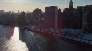 AX66_0219E - 4.8K aerial stock footage of the United Nations Building, Midtown, New York City
