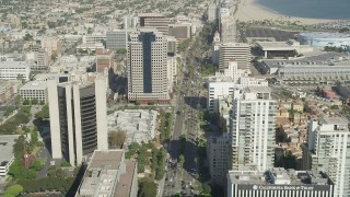 AX68_056 - 4.8K aerial stock footage fly over Ocean Boulevard through Downtown Long Beach, California