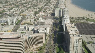 AX68_058 - 4.8K aerial stock footage of office buildings on Ocean Boulevard in Downtown Long Beach, California