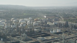AX68_171 - 4.8K aerial stock footage of the Los Angeles Refinery Wilmington Plant in San Pedro, California