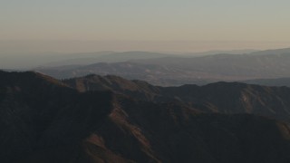 AX70_016 - 4K aerial stock footage A mountain ridge at sunrise, Los Padres National Forest, California