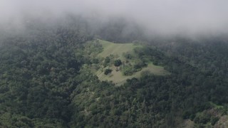 AX70_279 - 4K aerial stock footage of misty clouds above tree-covered slopes in the Santa Lucia Range in California