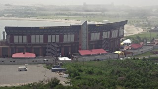 AX71_010 - 5.1K aerial stock footage approaching Jones Beach Theater, Wantagh, Long Island, New York