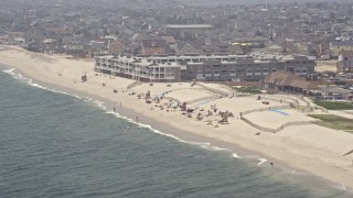 AX71_088 - 5.1K aerial stock footage of sunbathers at a beach, Mantoloking, Jersey Shore, New Jersey