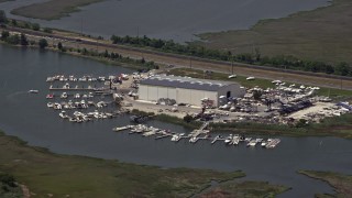 AX71_263 - 5.1K aerial stock footage of Pier47 Marina in Wildwood, New Jersey