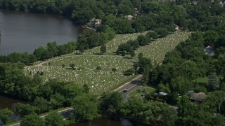 AX72_075 - 5.1K aerial stock footage of Lakeside Cemetery in Dover, Delaware