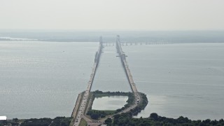 AX72_128 - 5.1K aerial stock footage of Chesapeake Bay Bridge, Maryland