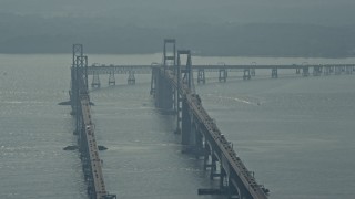 AX73_002 - 5.1K aerial stock footage of a view of the Chesapeake Bay Bridge, Maryland