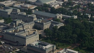 AX73_010 - 5.1K aerial stock footage of Bancroft Hall at United States Naval Academy, Annapolis, Maryland