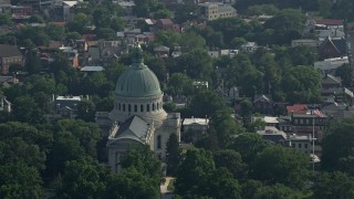 AX73_019 - 5.1K aerial stock footage of The Chapel at the United States Naval Academy, Annapolis, Maryland