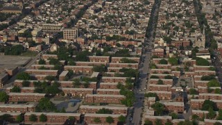 AX73_087 - 5.1K aerial stock footage of public housing apartments and Gough Street in Baltimore, Maryland
