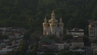 AX73_150 - 5.1K aerial stock footage of St. Michael's Ukrainian Church in Baltimore, Maryland