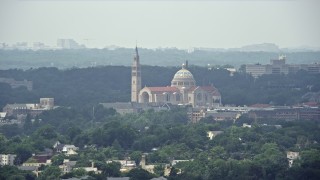 AX74_050E - 4.8K aerial stock footage of Basilica of the National Shrine of the Immaculate Conception in Washington DC