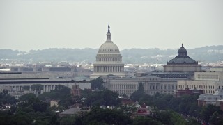 AX74_058E - 4.8K aerial stock footage of the United States Capitol and Library of Congress Buildings in Washington DC