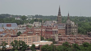 AX74_082 - 4.8K aerial stock footage of Georgetown University Buildings in Washington DC
