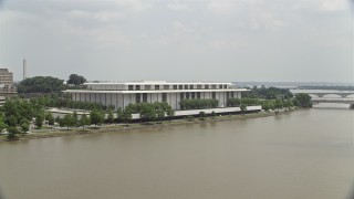 AX74_084 - 4.8K aerial stock footage approaching the John F. Kennedy Center for the Performing Arts in Washington DC