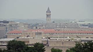 AX74_099 - 4.8K aerial stock footage of the Old Post Office and Clock Tower in Washington DC