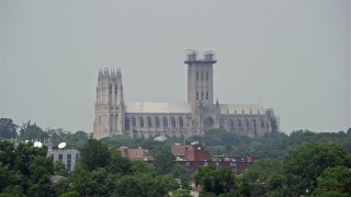AX74_100 - 4.8K aerial stock footage of the Washington National Cathedral in Washington DC