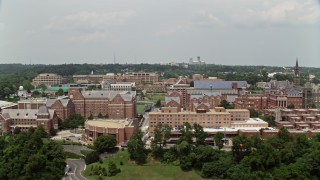 AX74_102 - 4.8K aerial stock footage passing the campus of Georgetown University in Washington DC