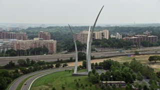 AX74_117 - 4.8K aerial stock footage of the United States Air Force Memorial at Arlington National Cemetery, Washington DC