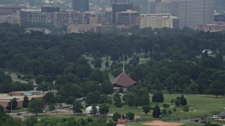 AX74_120 - 4.8K aerial stock footage of graves and monuments at Arlington National Cemetery, Washington DC