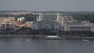 AX75_040 - 4.8K aerial stock footage approaching Gaylord National Resort & Convention Center in National Harbor, Maryland