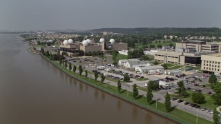 AX75_045E - 4.8K aerial stock footage flying by the United States Naval Research Laboratory in Washington DC